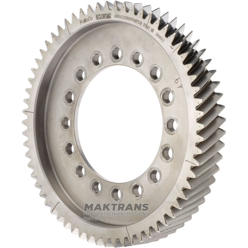 Косозубая шестерня дифференциала FORD HF45 HF55 eCVT PZ18-7F343-BB — 64 зуба (нар.Ø 248.75 мм, 2 насечки, ширина 34.70 мм), 16 крепежных отверстий
