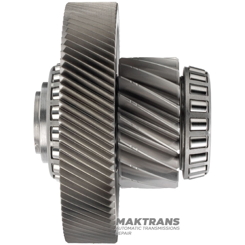 Промежуточный вал дифференциала FORD HF45 eCVT PZ18-7H348-BA PZ18-7H346-BC 238296397 20557198 — ведущая шестерня 19 зубьев (нар.Ø 81.65 мм, 2 насечки), ведомая шестерня 89 зубьев (нар.Ø 149.75 мм, без насечек)