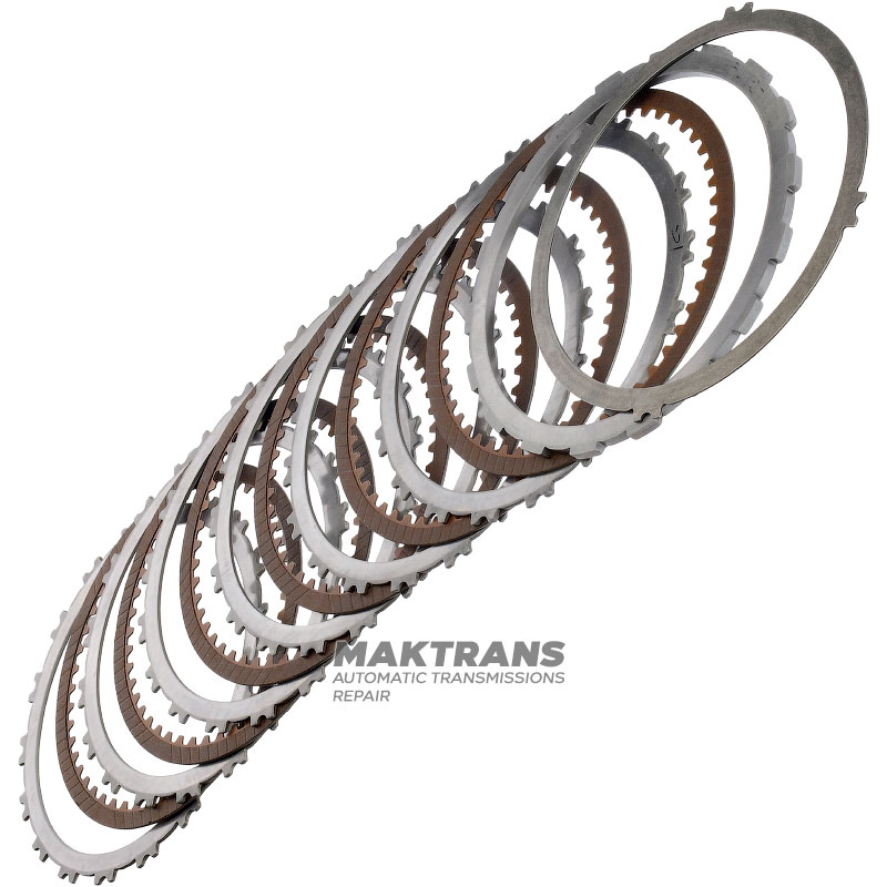 Комплект стальных и фрикционных дисков B1 Reverse Clutch NISSAN RE5R05A / JATCO JR507A 31532AA310, 3166290X00 — 6 фрикционных дисков (50 зубьев на диске), общая толщина комплекта дисков 28.25 мм