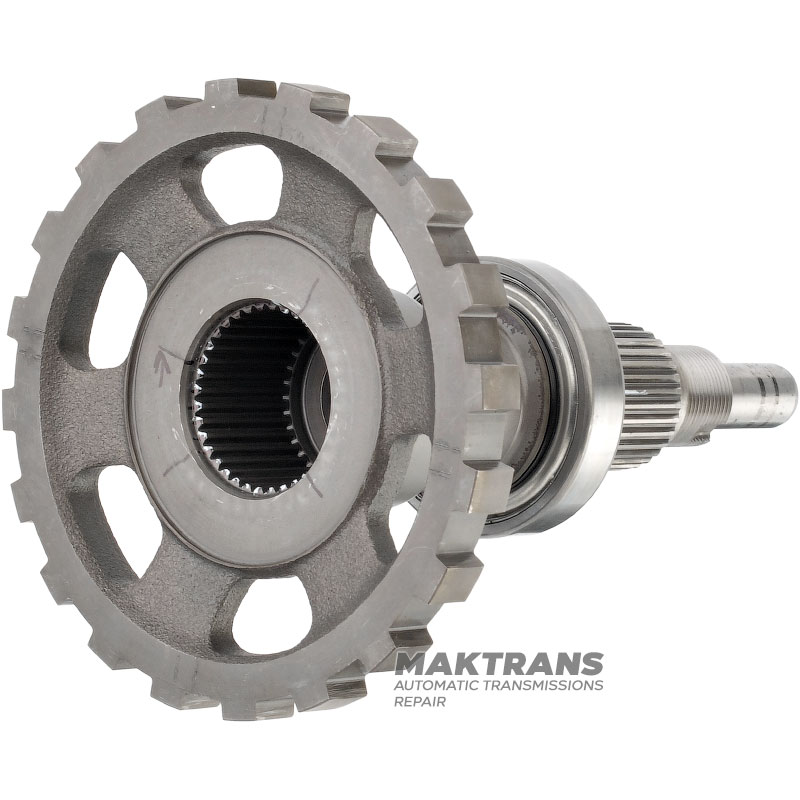 Выходной вал NISSAN RE5R05A RE7R01A / JATCO JR507A JR710E — общая высота вала , 32 шлица (нар.Ø 34 мм), парковочная шестерня 20 зубьев (нар.Ø 129.95 мм), 36 шлицев на вн. стороне