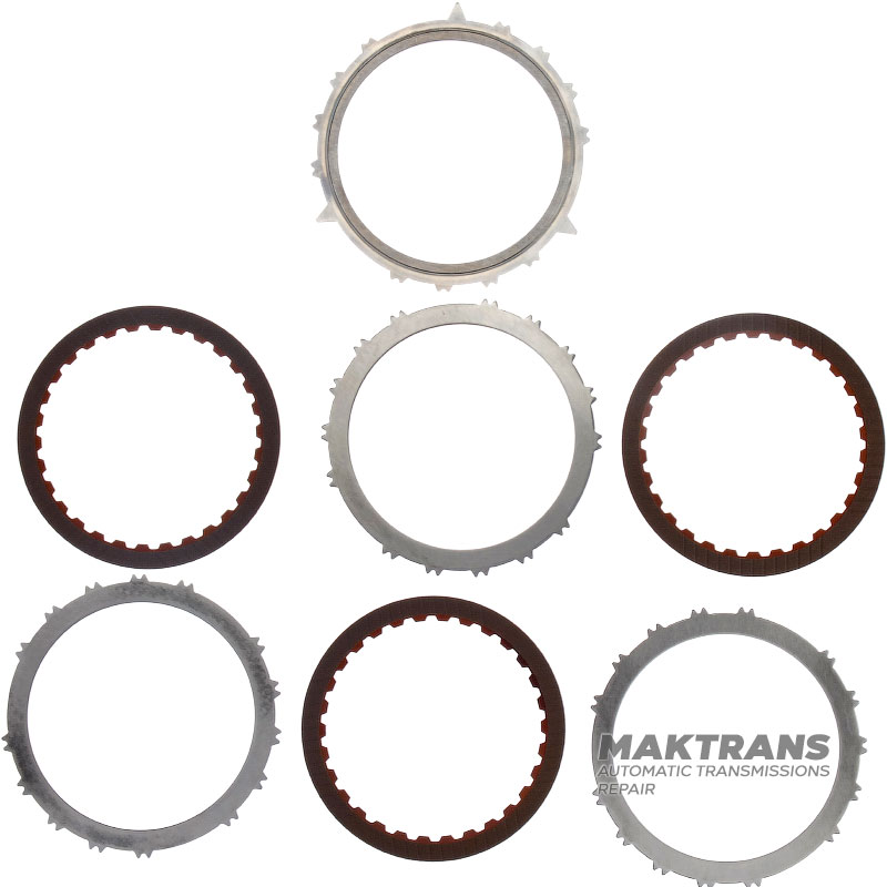 Комплект сталевих та фрикційних дисків B2 Low Coast Brake RE5R05A 3166290X02 — 3 фрикційні диски (30 зубів на диску), 15 зубів на сталевому диску, загальна товщина комплекту 12.55 мм