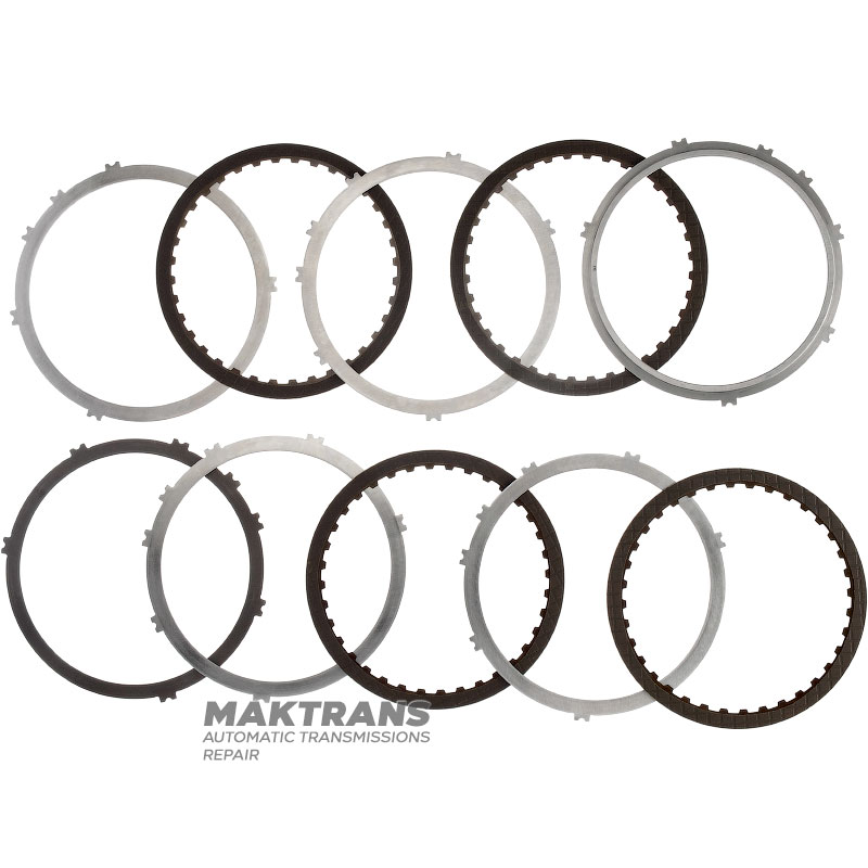 Комплект стальных и фрикционных дисков Hyundai / KIA A6GF1 45670-26600 — общая толщина комплекта ~ 19 мм, (4 фрикционных диска, толщина опорного диска 2.50 мм, толщина стального диска 2.05 мм)