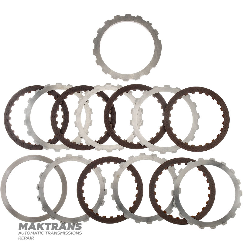 Комплект стальных и фрикционных дисков LOW / REVERSE CLUTCH FORD 4R100 — F81Z-7B164-DA, E9TZ-7B442-E, 3C3Z-7B442-DA, 6 фрикционных дисков (общая толщина комплекта 36.65 мм)