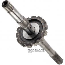 Output shaft (with parking gear) FORD E4OD, 4R100 — overall length 506 mm, 31 splines (ext.Ø 34.30 mm), parking gear 14 teeth (ext.Ø 142.10 mm)
