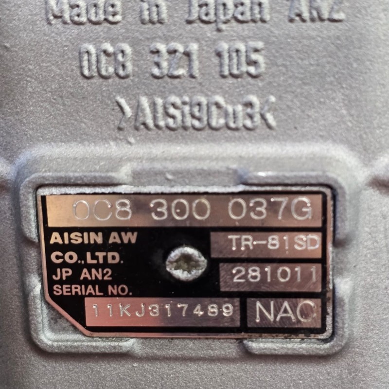 Отремонтированная (road tested) трансмиссия AISIN WARNER 0C8 TR-81SD, VAG 0C8 (start-stop), 4WD — 3.0 Diesel, 150kW (204pk), код трансмиссии NAC, 0С8300037G