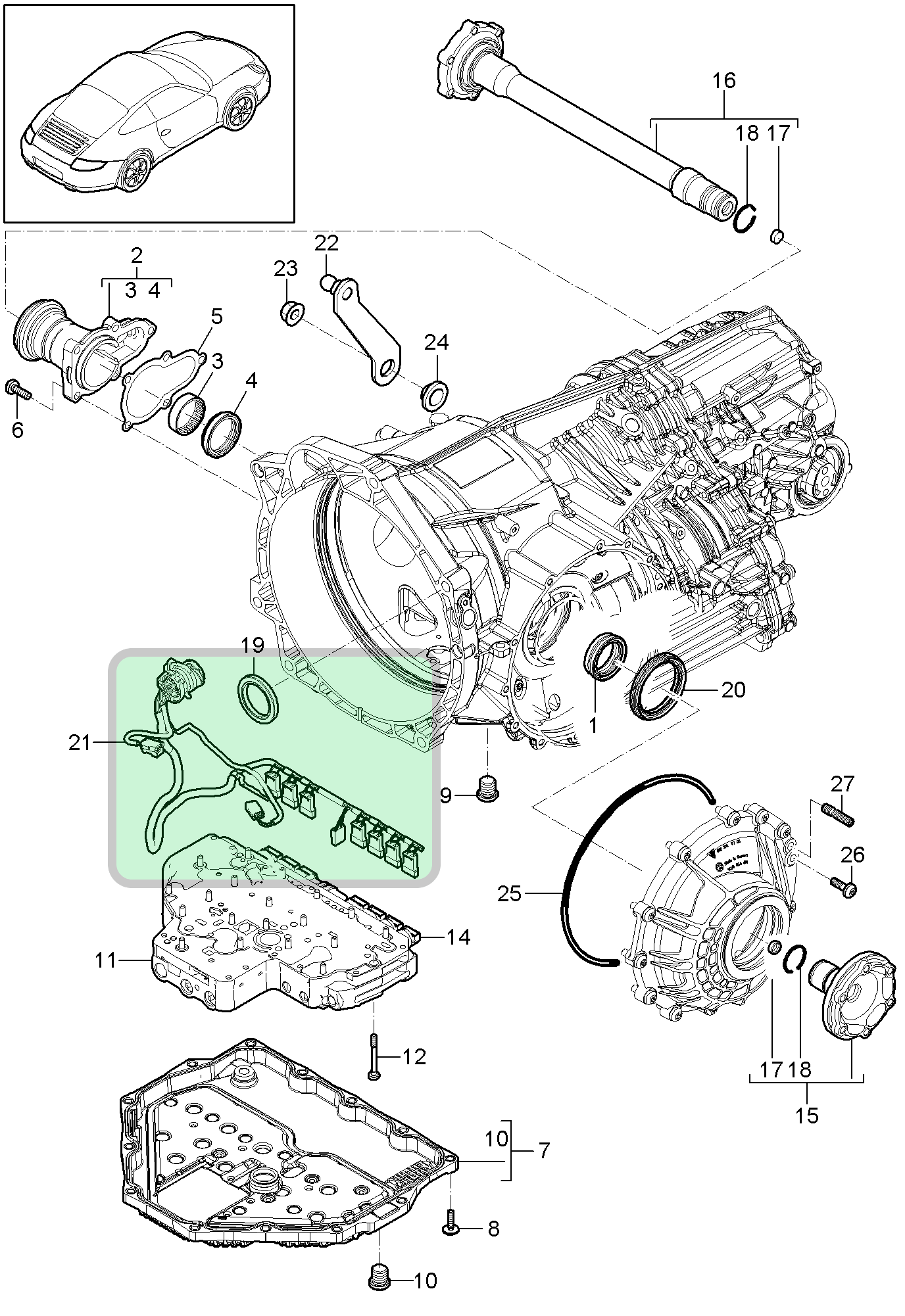 Valve body wire harness and temperature sensor ZF 7DT-45HL | PDK ...